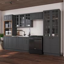 Armário de Cozinha Modulada Completa Fidelitá Nara 100% MDF 5 Peças 350cm 16 Portas 2 Gavetas Sem Tampo e Rodapé Chumbo