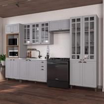 Armário de Cozinha Modulada Completa Fidelitá Nara 100% MDF 5 Peças 350cm 16 Portas 2 Gavetas Sem Tampo Titânio