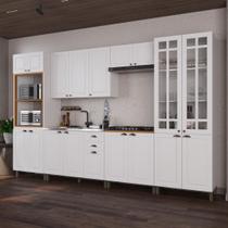 Armário de Cozinha Modulada Completa Fidelitá Nara 100% MDF 6 Peças 350cm 18 Portas 2 Gavetas Sem Tampo Branco
