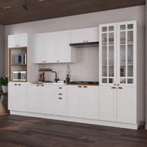 Armário de Cozinha Modulada Completa Fidelitá Nara 100% MDF 6 Peças 350cm 18 Portas 2 Gavetas Sem Tampo e Rodapé Branco