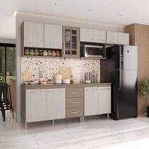 Armário de Cozinha Modulada Completa Fidelitá Paris 5 Peças 260cm 11 Portas 3 Gavetas Com Tampo Nogal/Salinas