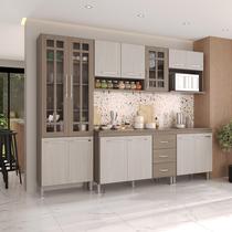 Armário de Cozinha Modulada Completa Fidelitá Paris 5 Peças 260cm 13 Portas 3 Gavetas Com Tampo Nogal/Salinas