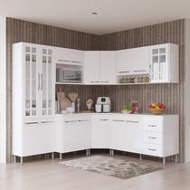 Armário de Cozinha Modulada Completa Fidelitá Viena 7 Peças 410cm 16 Portas 3 Gavetas Com Tampo Branco