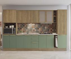 Armário de Cozinha Modulada Completa Reta 10 peças 3,40m 308 Botanic Kappesberg