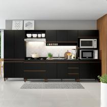 Armário de Cozinha Modulada Completo com Balcão Pia Sabrina 360x202 Cm 6 Peças MDP Preto MENU