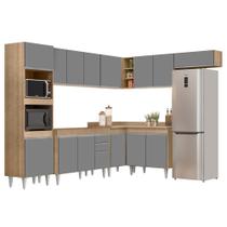 Armário de Cozinha Modulada de Canto 8 Peças CP01 Balcão Castanho/Cinza - Lumil