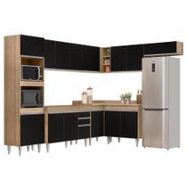 Armário de Cozinha Modulada de Canto 8 Peças CP01 Balcão Castanho/Preto - Lumil Armário de Cozinha Modulada de Canto 8 Peças CP01 Balcão Castanho/Preto - Lumil