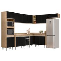 Armário de Cozinha Modulada de Canto 8 Peças CP02 Balcão com Tampo Castanho/Preto - Lumil Armário de Cozinha Modulada de Canto 8 Peças CP02 Balcão com Tampo Castanho/Preto - Lumil