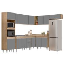 Armário de Cozinha Modulada de Canto 8 Peças CP03 com Pia Inox Castanho/Cinza - Lumil