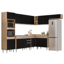 Armário de Cozinha Modulada de Canto 8 Peças CP03 com Pia Inox Castanho/Preto - Lumil Armário de Cozinha Modulada de Canto 8 Peças CP03 com Pia Inox Castanho/Preto - Lumil