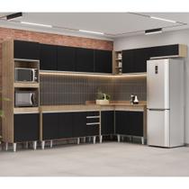 Armário de Cozinha Modulada de Canto 8 Peças CP07 Balcão Castanho/Preto - Lumil Armário de Cozinha Modulada de Canto 8 Peças CP07 Balcão Castanho/Preto - Lumil