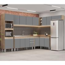 Armário de Cozinha Modulada de Canto 8 Peças CP09 Balcão com Pia Inox Castanho/Cinza - Lumil Armário de Cozinha Modulada de Canto 8 Peças CP09 Balcão com Pia Inox Castanho/Cinza - Lumil