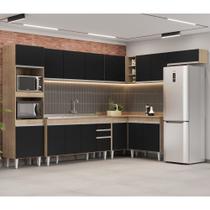 Armário de Cozinha Modulada de Canto 8 Peças CP09 Balcão com Pia Inox Castanho/Preto - Lumil Armário de Cozinha Modulada de Canto 8 Peças CP09 Balcão com Pia Inox Castanho/Preto - Lumil