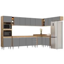 Armário de Cozinha Modulada de Canto 9 Peças CP04 Balcão Castanho/Cinza - Lumil Armário de Cozinha Modulada de Canto 9 Peças CP04 Balcão Castanho/Cinza - Lumil