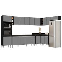 Armário de Cozinha Modulada de Canto 9 Peças CP04 Balcão Preto/Cinza - Lumil