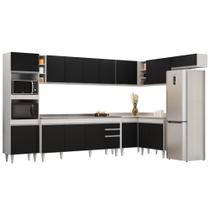 Armário de Cozinha Modulada de Canto 9 Peças CP06 Balcão com Pia Inox Branco/Preto - Lumil Armário de Cozinha Modulada de Canto 9 Peças CP06 Balcão com Pia Inox Branco/Preto - Lumil