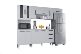 Armário de Cozinha Modulado 8 Portas 3 Gavetas com Espaço para Geladeira Branco