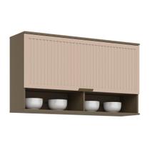 Armário de Cozinha Modulado Aéreo p/ Connect c/1 Porta Basculante Ripada 120cm Duna/Cristal - Henn Armário de Cozinha Modulado Aéreo p/ Connect c/1 Porta Basculante Ripada 120cm Duna/Cristal - Henn