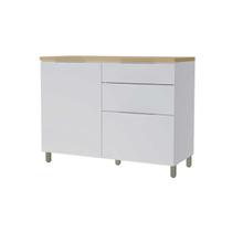 Armário de Cozinha Modulado Balcão Marquesa 1 Porta e 3 Gaveta c/ Tampo 120cm Branca/Nature - Nesher
