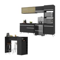 Armário De Cozinha Modulado Com Bancada Americana Multimóveis Mp2209 Preto/branco Preto/branco