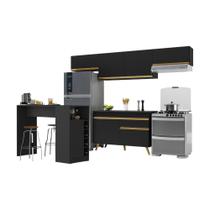 Armário De Cozinha Modulado Com Bancada Veneza Multimóveis Mp2212 Preto/dourado Preto/dourado Armário De Cozinha Modulado Com Bancada Veneza Multimóveis Mp2212 Preto/dourado Preto/dourado
