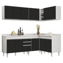 Armário de Cozinha Modulado de Canto 6 Peças CP29 Balcão com Tampo Branco/Preto - Lumil