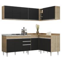 Armário de Cozinha Modulado de Canto 6 Peças Cp30 com Pia Inox Castanho/Preto - Lumil