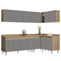 Armário De Cozinha Modulado De Canto 6 Peças Cp32 Balcão Com Tampo Castanho-cinza