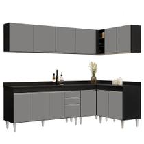 Armário de Cozinha Modulado de Canto 6 Peças CP32 Balcão com Tampo Preto/Cinza - Lumil Armário de Cozinha Modulado de Canto 6 Peças CP32 Balcão com Tampo Preto/Cinza - Lumil
