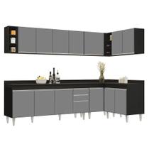 Armário De Cozinha Modulado De Canto 6 Peças Cp33 Com Pia Inox Preto-cinza