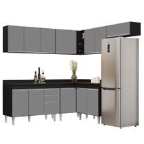 Armário de Cozinha Modulado de Canto 7 Peças CP20 Balcão com Tampo Preto/Cinza - Lumil Armário de Cozinha Modulado de Canto 7 Peças CP20 Balcão com Tampo Preto/Cinza - Lumil