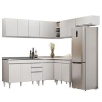 Armário de Cozinha Modulado de Canto 7 Peças CP21 com Pia Inox Branco - Lumil Armário de Cozinha Modulado de Canto 7 Peças CP21 com Pia Inox Branco - Lumil