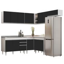 Armário de Cozinha Modulado de Canto 7 Peças CP21 com Pia Inox Branco/Preto - Lumil Armário de Cozinha Modulado de Canto 7 Peças CP21 com Pia Inox Branco/Preto - Lumil