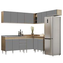 Armário de Cozinha Modulado de Canto 7 Peças CP21 com Pia Inox Castanho/Cinza - Lumil