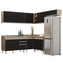 Armário de Cozinha Modulado de Canto 7 Peças CP21 com Pia Inox Castanho/Preto - Lumil Armário de Cozinha Modulado de Canto 7 Peças CP21 com Pia Inox Castanho/Preto - Lumil