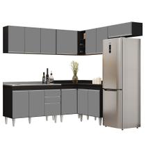 Armário de Cozinha Modulado de Canto 7 Peças CP21 com Pia Inox Preto/Cinza - Lumil