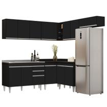 Armário de Cozinha Modulado de Canto 7 Peças CP21 com Pia Inox Preto - Lumil Armário de Cozinha Modulado de Canto 7 Peças CP21 com Pia Inox Preto - Lumil