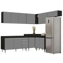 Armário De Cozinha Modulado De Canto 7 Peças Cp22 Balcão Sem Tampo Preto-cinza