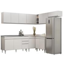 Armário de Cozinha Modulado de Canto 7 Peças CP24 com Pia Inox Branco - Lumil Armário de Cozinha Modulado de Canto 7 Peças CP24 com Pia Inox Branco - Lumil