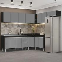 Armário de Cozinha Modulado de Canto 7 Peças CP24 com Pia Inox Preto/Cinza - Lumil