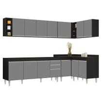 Armário de Cozinha Modulado de Canto 7 Peças CP34 Balcão sem Tampo Preto/Cinza - Lumil Armário de Cozinha Modulado de Canto 7 Peças CP34 Balcão sem Tampo Preto/Cinza - Lumil