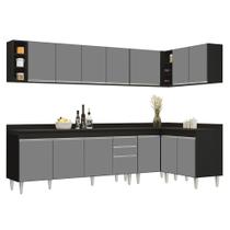 Armário de Cozinha Modulado de Canto 7 Peças CP35 Balcão com Tampo Preto/Cinza - Lumil