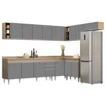 Armário de Cozinha Modulado de Canto 8 Peças CP26 Balcão com Tampo Castanho/Cinza - Lumil Armário de Cozinha Modulado de Canto 8 Peças CP26 Balcão com Tampo Castanho/Cinza - Lumil