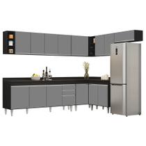 Armário de Cozinha Modulado de Canto 8 Peças CP26 Balcão com Tampo Preto/Cinza - Lumil Armário de Cozinha Modulado de Canto 8 Peças CP26 Balcão com Tampo Preto/Cinza - Lumil