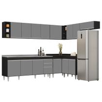 Armário de Cozinha Modulado de Canto 8 Peças CP27 com Pia Inox Preto/Cinza - Lumil