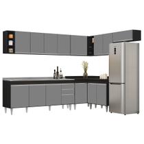 Armário de Cozinha Modulado de Canto 8 Peças CP27 com Pia Inox Preto/Cinza - Lumil Armário de Cozinha Modulado de Canto 8 Peças CP27 com Pia Inox Preto/Cinza - Lumil
