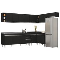 Armário de Cozinha Modulado de Canto 8 Peças CP27 com Pia Inox Preto - Lumil Armário de Cozinha Modulado de Canto 8 Peças CP27 com Pia Inox Preto - Lumil