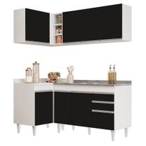 Armário de Cozinha Modulado de Canto Direito 4 Peças CP39 com Pia Inox Branco/Preto - Lumil Armário de Cozinha Modulado de Canto Direito 4 Peças CP39 com Pia Inox Branco/Preto - Lumil