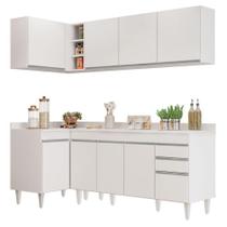 Armário De Cozinha Modulado De Canto Direito 4 Peças Cp41 Balcão Com Tampo Branco - Lumil