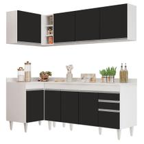 Armário de Cozinha Modulado de Canto Direito 4 Peças CP41 Balcão com Tampo Branco/Preto - Lumil Armário de Cozinha Modulado de Canto Direito 4 Peças CP41 Balcão com Tampo Branco/Preto - Lumil
